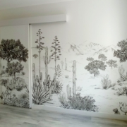 Papier peint panoramique sur mesure avec habillage d'une porte coulissante motif "succulentes", Orée d'Anjou, Champtoceaux, Ancenis, Nantes